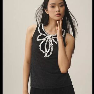 Maeve black lace tank with crystal bow.